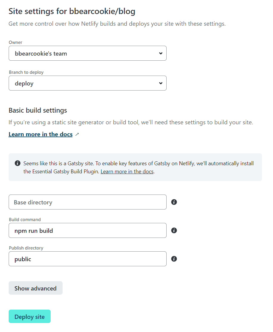 netlify setting